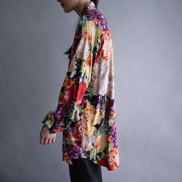 many many flower art and beads decoration pattern loose shirt