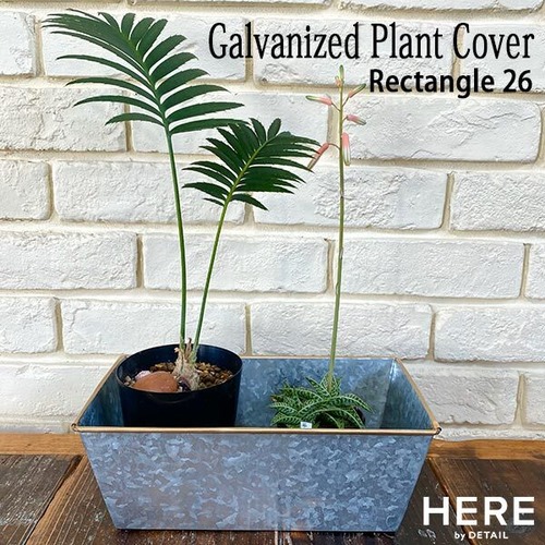 Galvanized Plant Cover Rectangle 26 ガルバナイズ プラント カバー レクタングル 26 鉢カバー 観葉植物 HERE by DETAIL