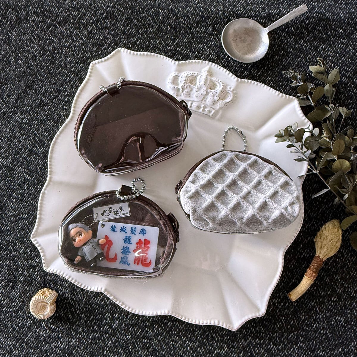 特別版:革のワッフル・半月クリアポーチ(薄雲グレー)