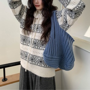 fair isle knit with removable hood　J00396