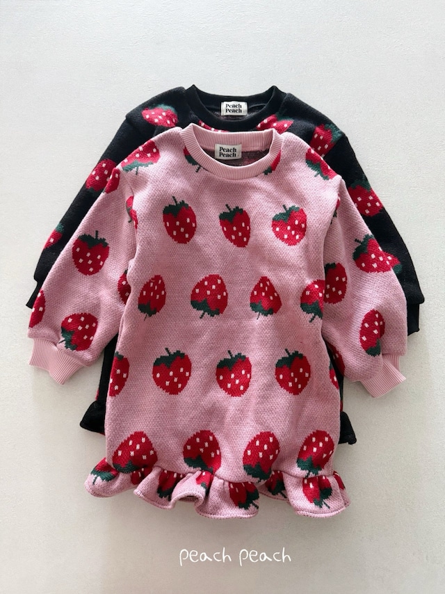 【取寄】peach peach|strawberry frill jacquard dress|いちごフリルジャカードワンピース|XS-XXL|kids&jr|25 winter