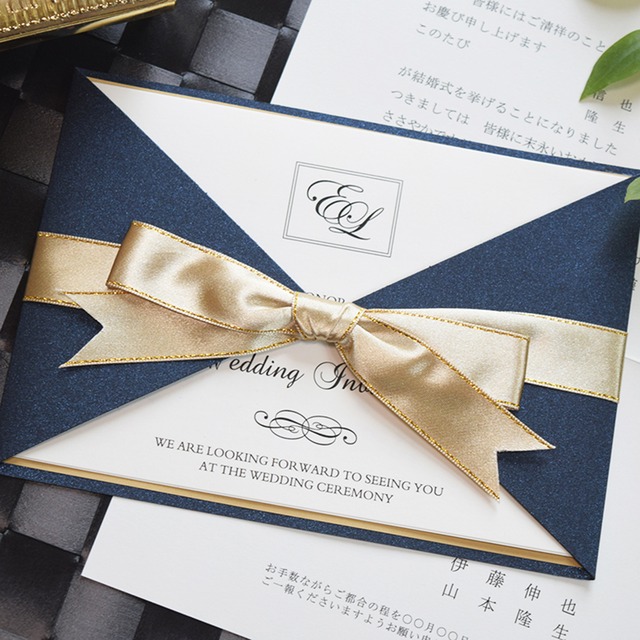 【印刷込み】結婚式　招待状セット／ロイヤルネイビー