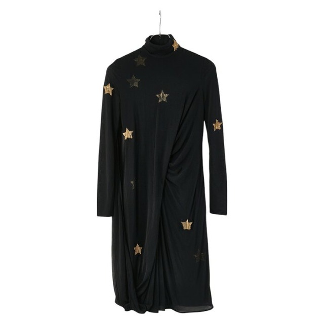 バーバリー 星 スター フリンジ ドレス ワンピース ブラック ゴールド レーヨン シルク レディース BURBERRY 【中古】