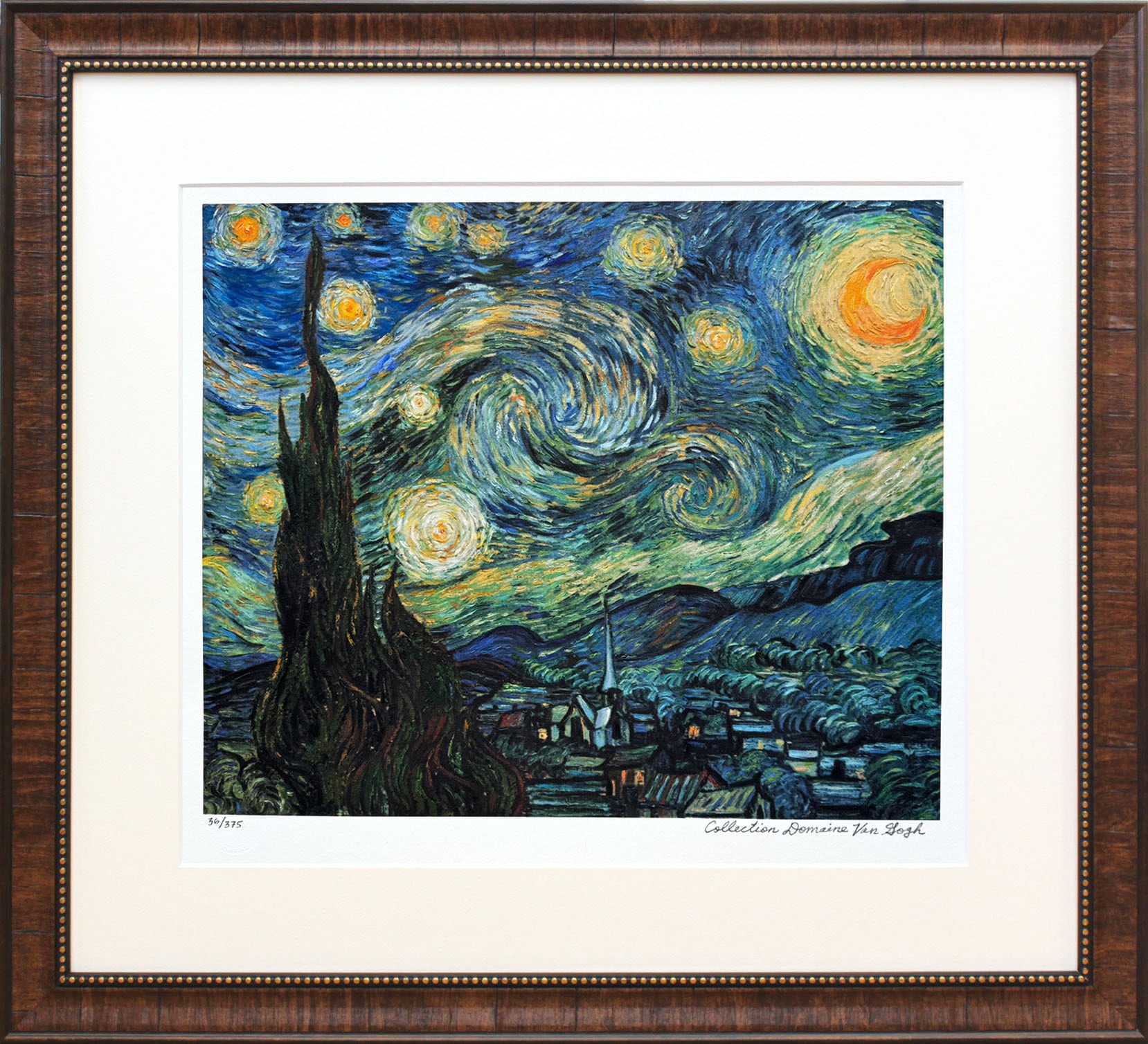 ゴッホ 絵画「星月夜」額縁4色選択可能 作品証明書 展示用フック 限定エディション付複製画 ジークレ