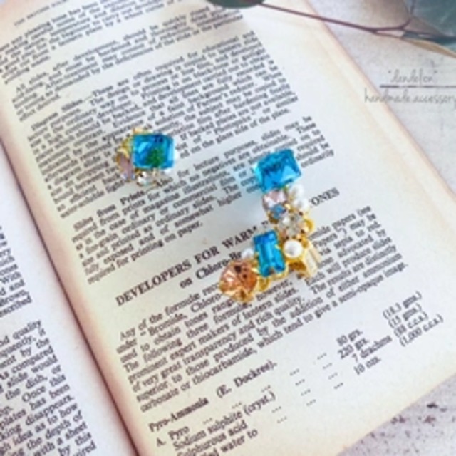 アクアソーダカラービジューイヤーカフとピアスセット/イヤリング