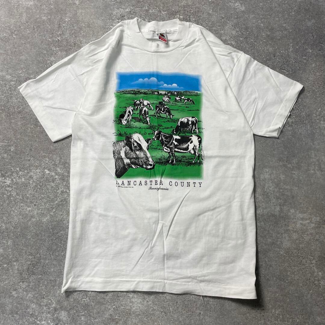 90s USA製 LancasterCounty牛 絵 vintage Tシャツ