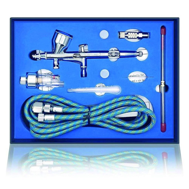 Ausuc エアブラシ ダブルアクション エアーブラシセット 重力式 3種類ノズル 0.2mm 0.3mm 0.5mm 9cc エアーフィルター付き 高精度 バイク プラモデル 模型 塗装