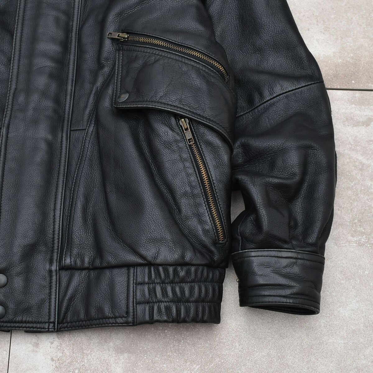 Deformation design black leather jacket | 古着屋 grin days memory