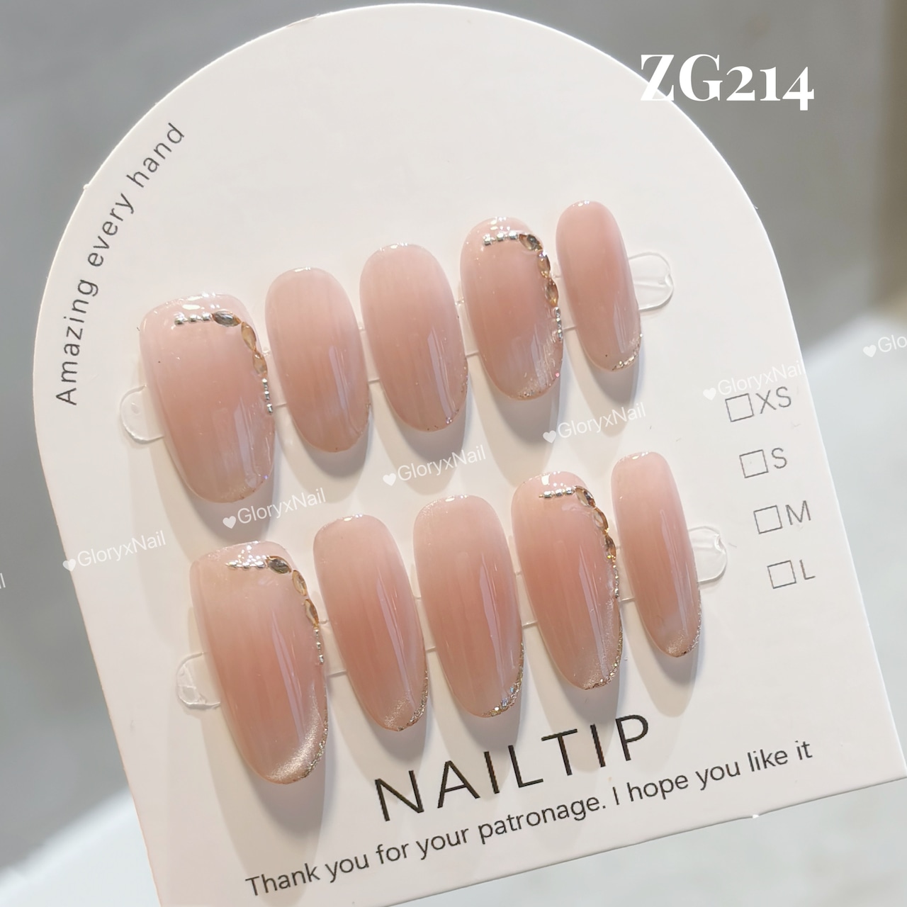 ZG214 ネイルチップ サイズXS/S/M/L 形変更可能 ミディアム長さ2cm/ロング長さ2.5cm