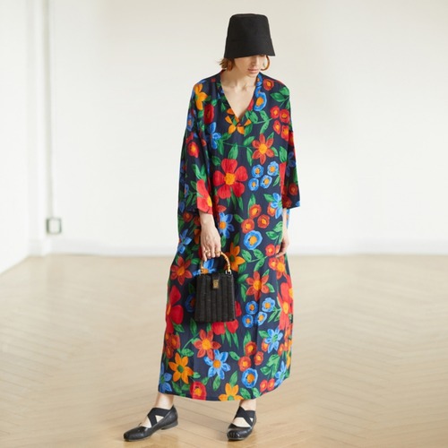 Bloom Canvas Kaftan Dress – Multi Floral  I25073