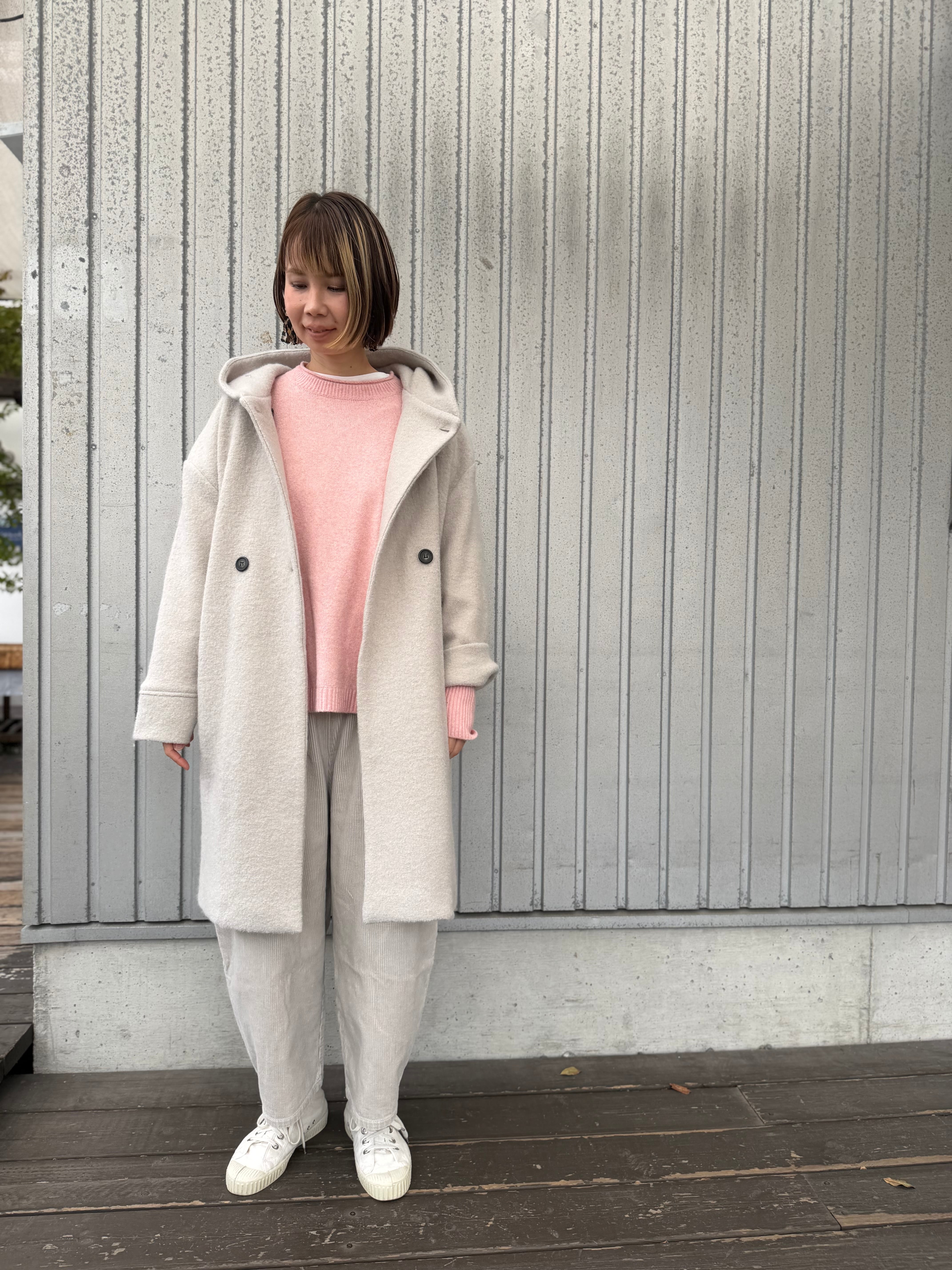 圧縮ウールダブルボタンロング丈フーディーコート/Mao made'25AW