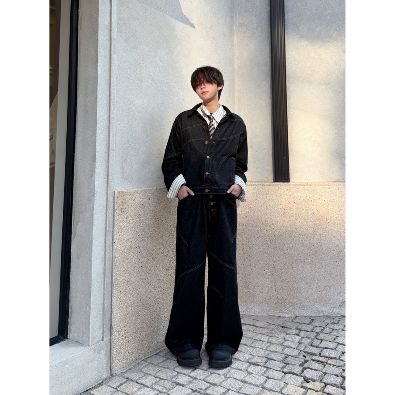 ストリート ボタン デニムジャケット T2047