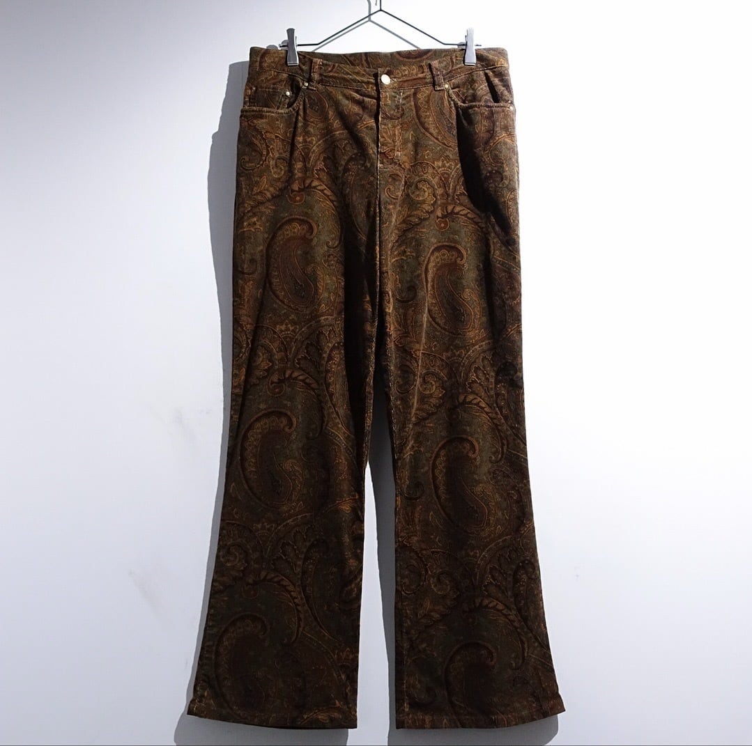 90s "JONES NEW YORK" Brown Paisley Corduroy Flare Pants