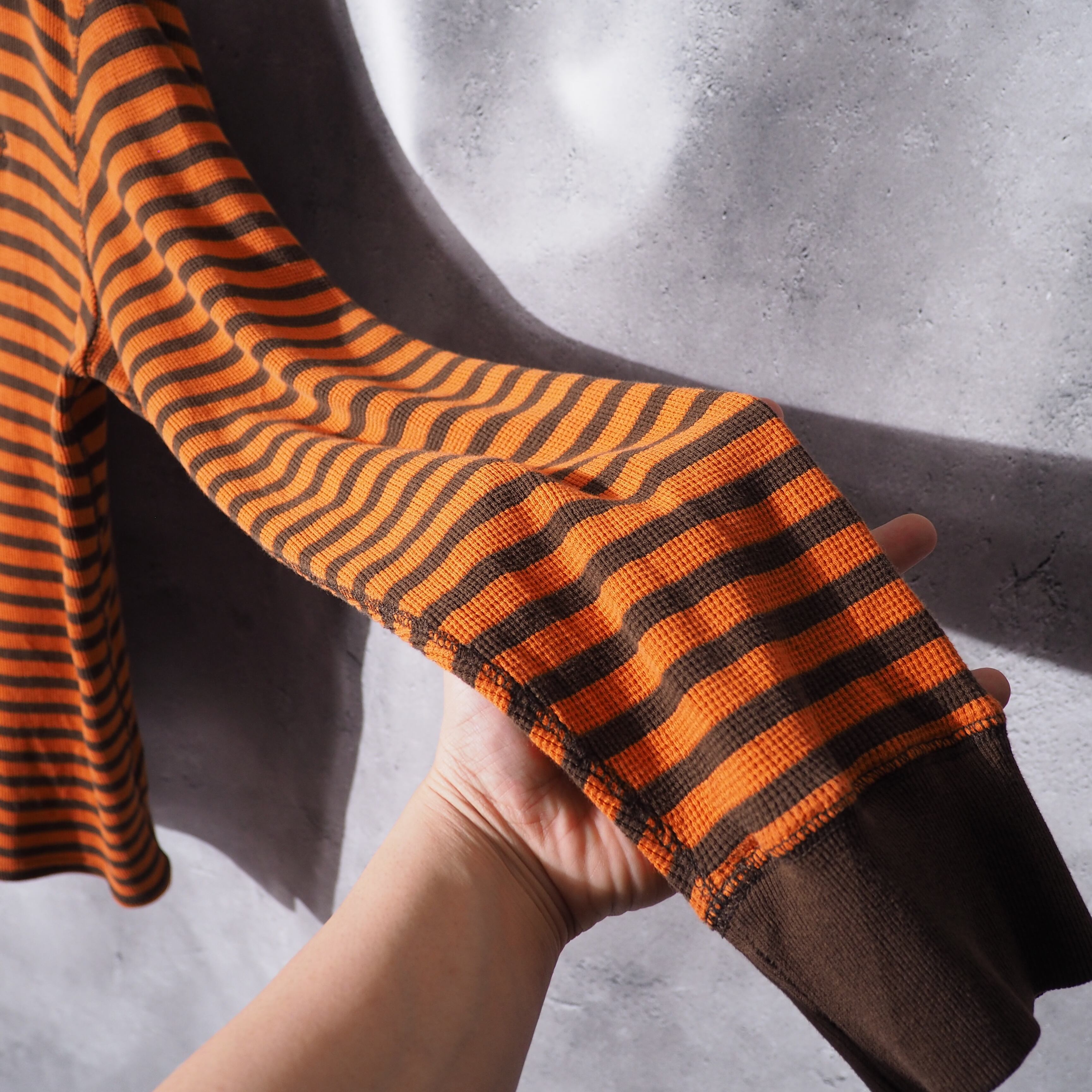 1990s ” Timberland ” Carrot orange × Brown Bi color border design long sleeve Tee