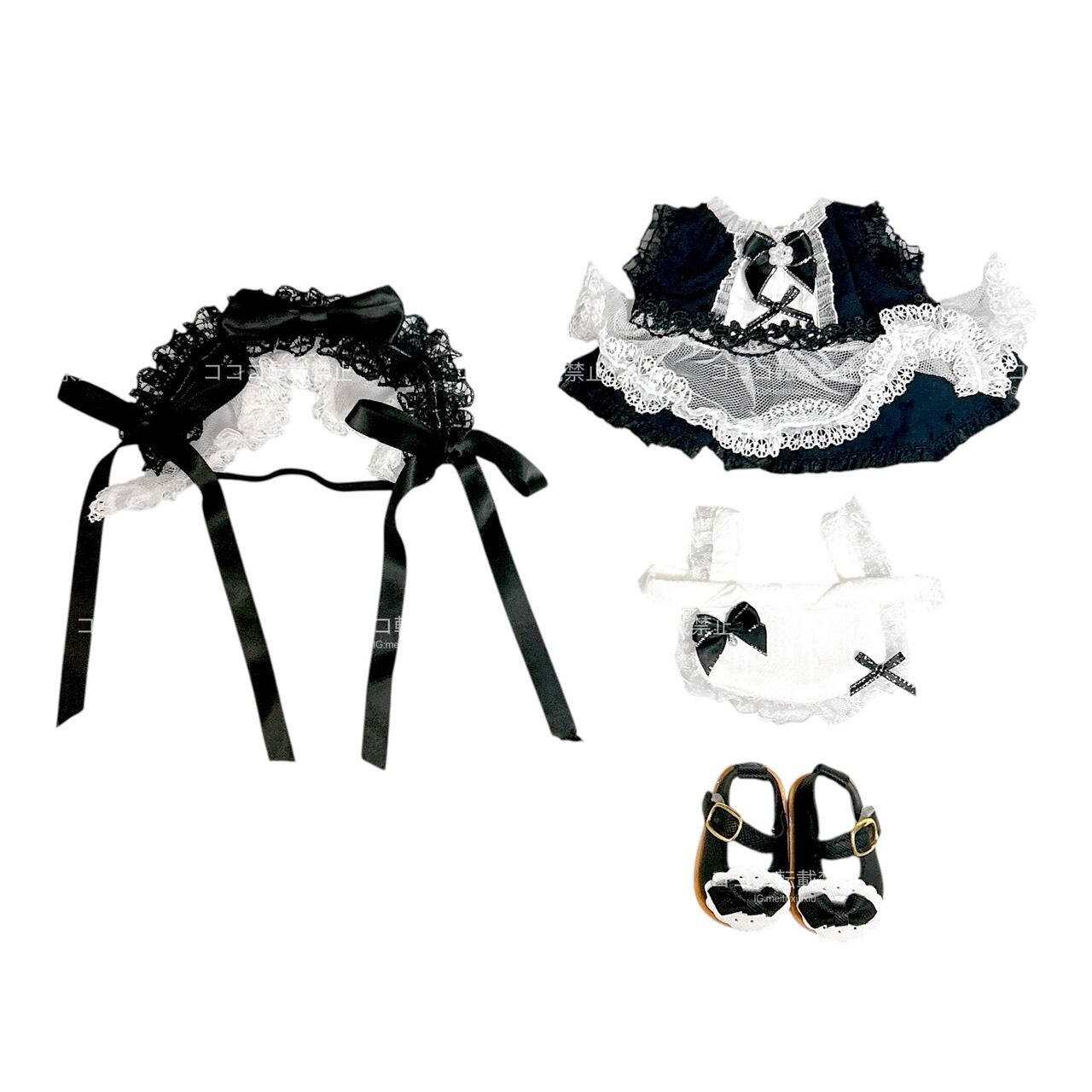 20cmぬい服】メイド服の靴付きセット ゴスロリ ロリータ ブラック