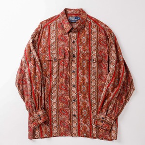 【未使用】90s Ralph Lauren special rayon shirt big size L/S  "CROFTS" Paisley  dead stock  ／ ラルフローレン スペシャル レーヨン シャツ 長袖 ビッグサイズ XL ブラウン レッド ペイズリー デッドストック