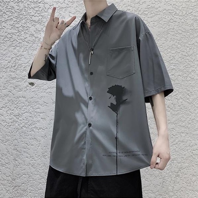 メンズ シャツ 半袖 ゆったり 黒薔薇 病み可愛い ゴスロリ ゆったり かっこいい モード系 カジュアル 韓国 オルチャン 原宿系 10代 代 Dressyなモード系 ゴシック専門店 Ladies Fashion Seasonz