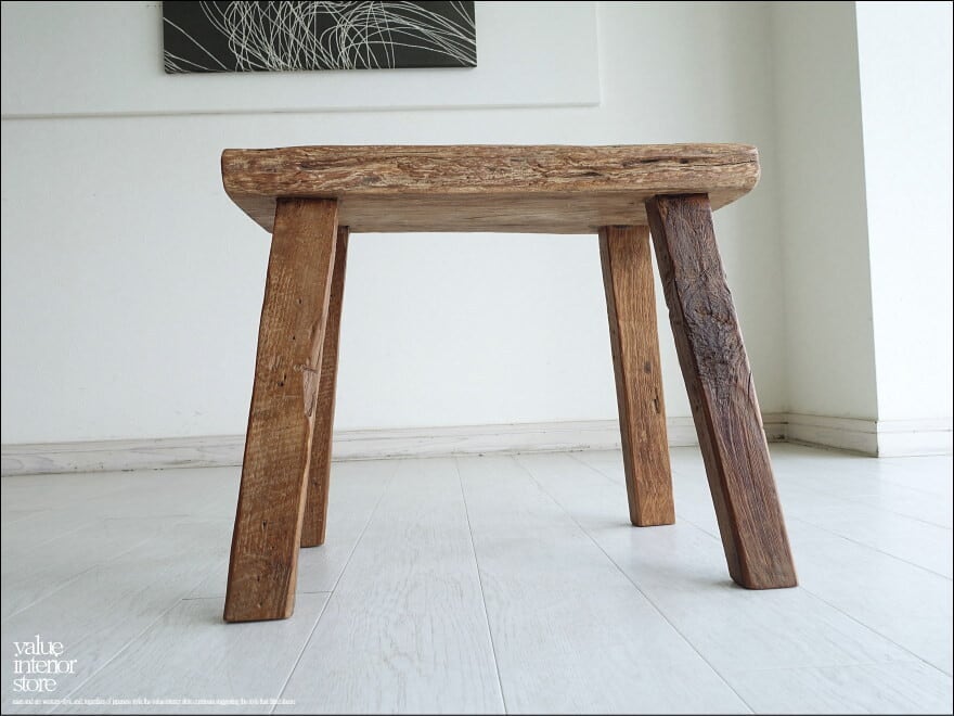 オールドチーク無垢材スツールPN02 ベンチ 椅子 古材家具 一枚板 総無垢 イス 一点物 プリミティブ 世界三大銘木