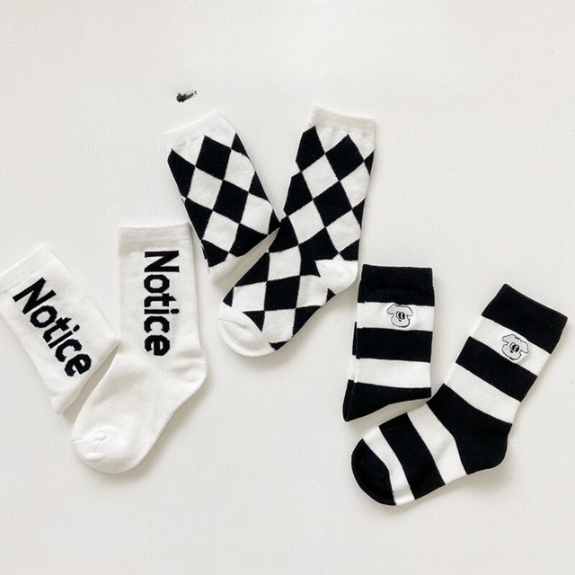 【即納】 モノクロのクルーソックス 3足セット