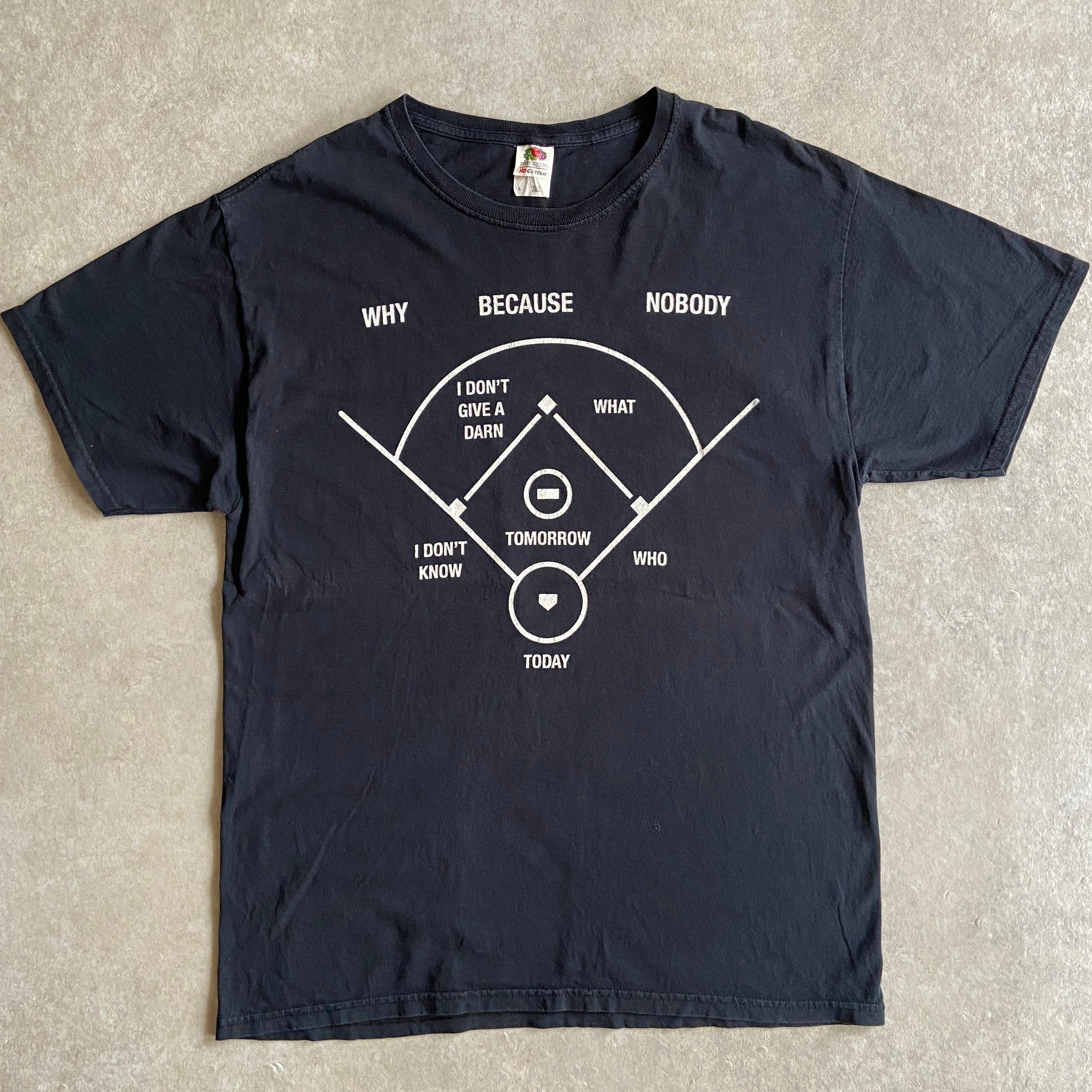 "Who's on first" Baseball Print Tee L