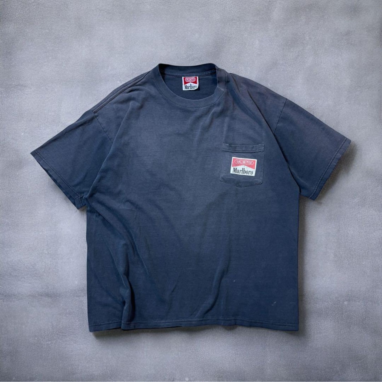 Marlboro Pocket TEE fade black 企業Tシャツ 墨黒 ブラック XL 古着 - 1