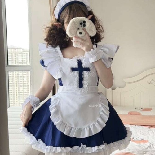 メイド服♡レース十字架付きメイド服セット　kos56★