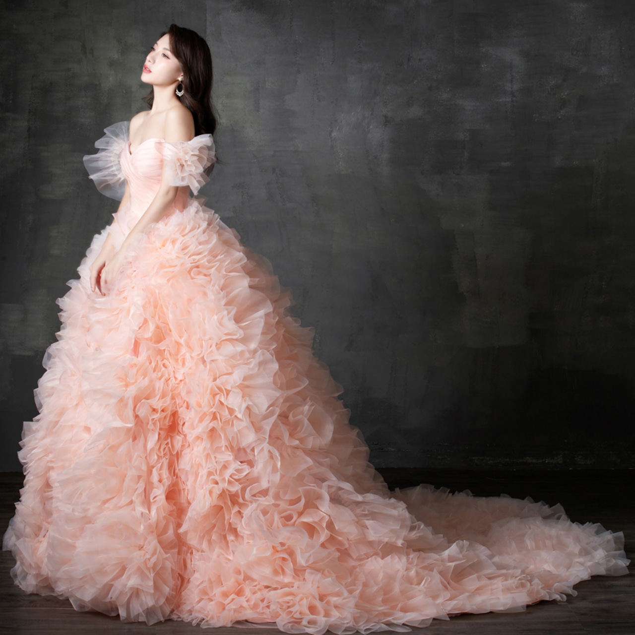 憧れのドレス ピンク カラードレス フェザー オフショルダー 可愛い 拳  