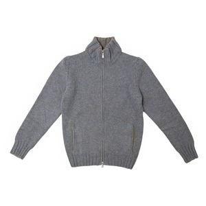 GranSasso(グランサッソ)  Stand Collor  Melange Wool Knit Blouson(10178/25706/818)/BLUE GRAY