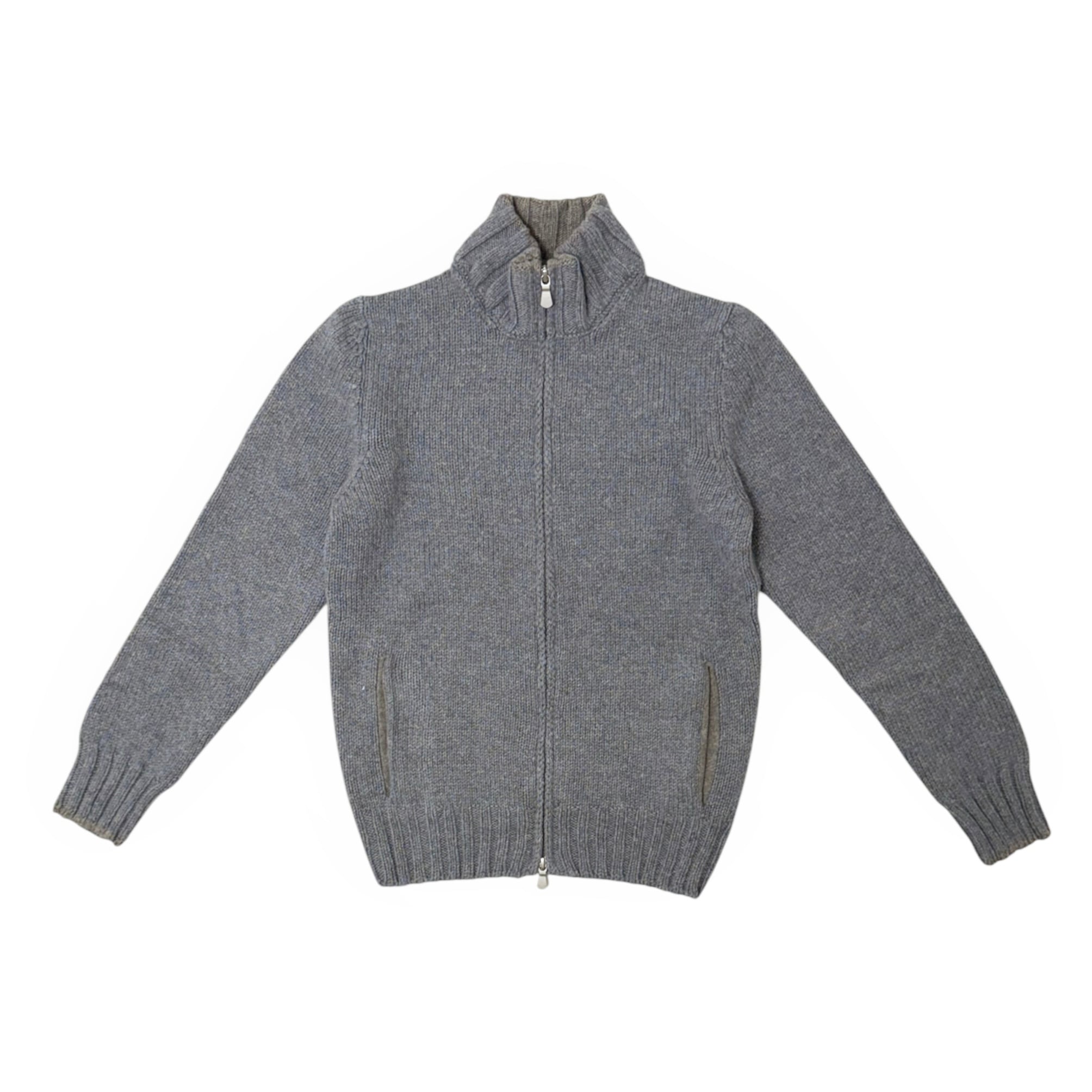 GranSasso(グランサッソ) Stand Collor Melange Wool Knit Blouson(10178/25706/818)/BLUE GRAY