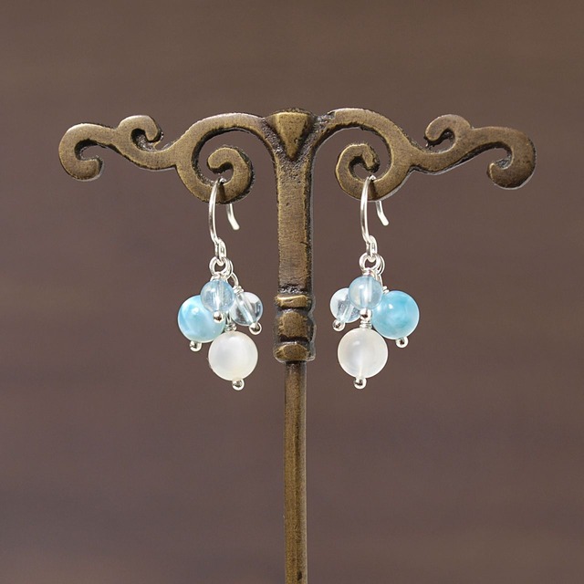 ムーンストーン＋ラリマー＋アクアマリンピアス（イヤリング）
