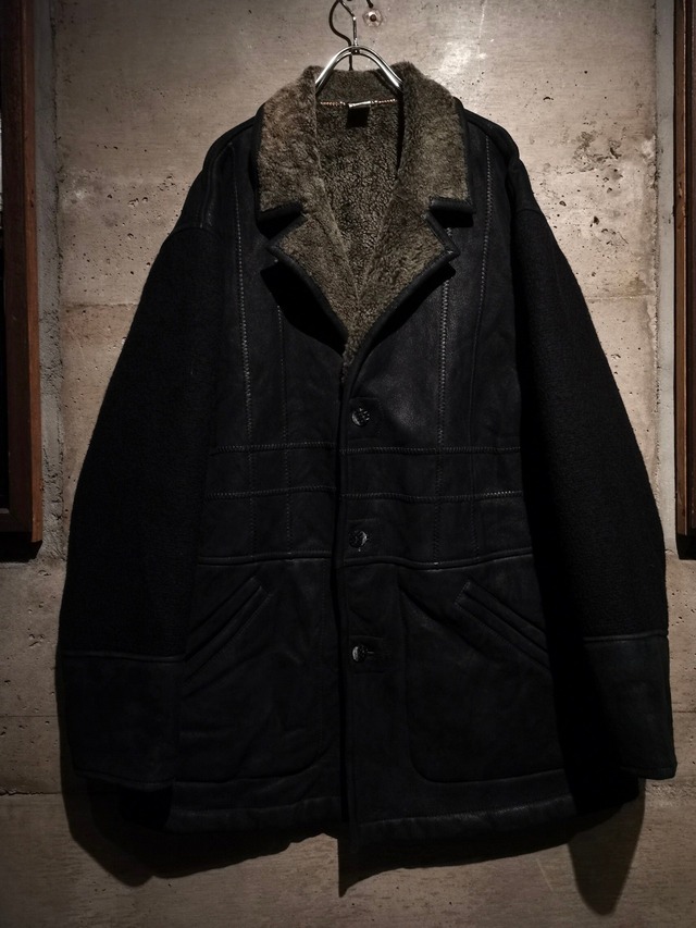 【Caka】"TORRAS" Nubuck × Wool Swiching Vintage Loose Mouton Jacket
