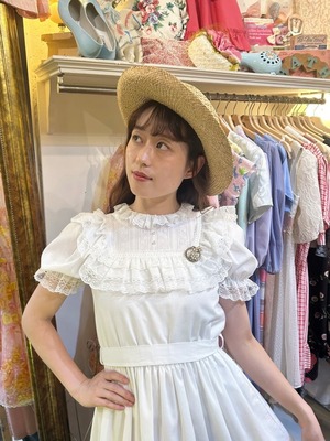 80's white lace& frill dress
