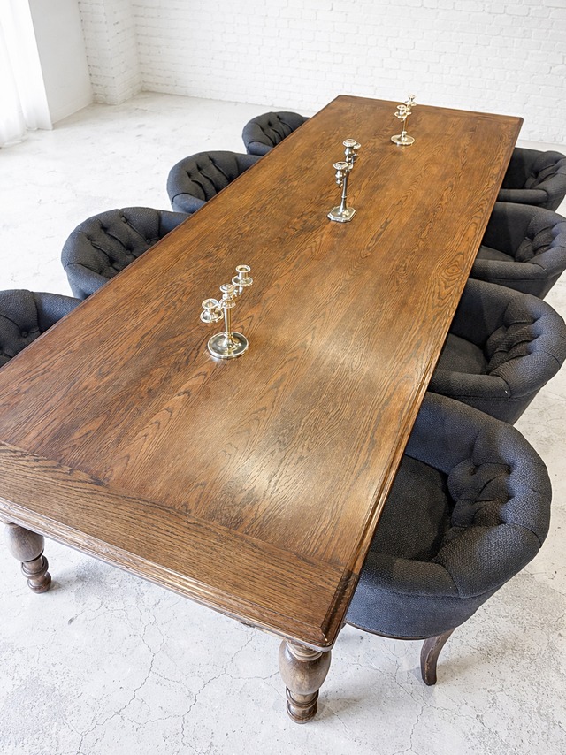 オーク材ターンドレッグダイニングテーブル “極太ろくろ脚”(アンティーク調ろくろ足テーブル) W3000✕D1000 4〜8人掛け 店舗向け大型テーブル