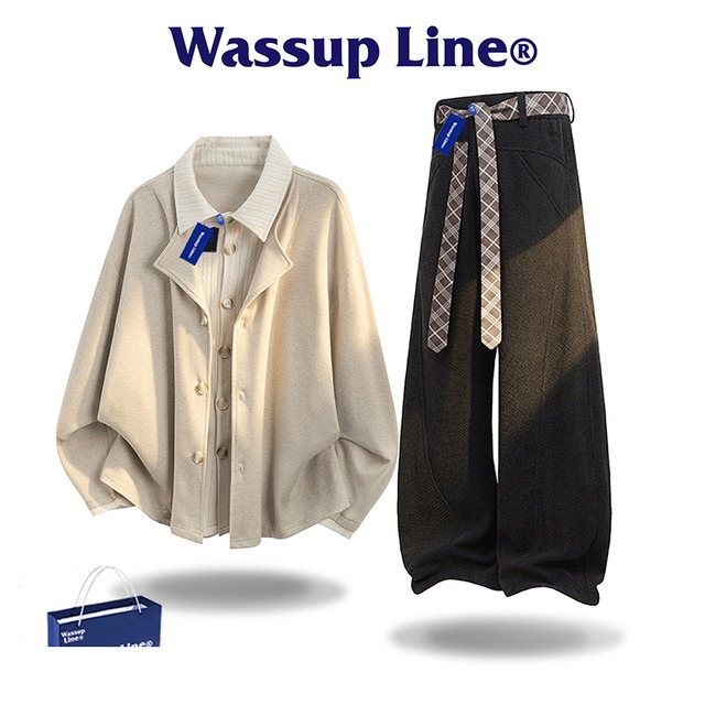 【WSシリーズ】★トップス★ 2color シャツアウター 長袖シャツ ユニセックス メンズ 大きいサイズ フェイクレイヤード