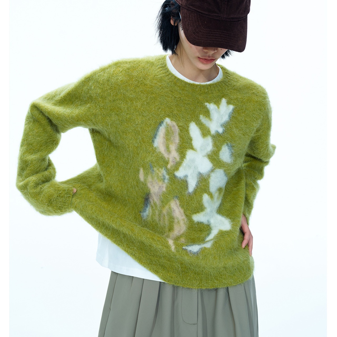 Floral Print Crew Neck Knit T3947