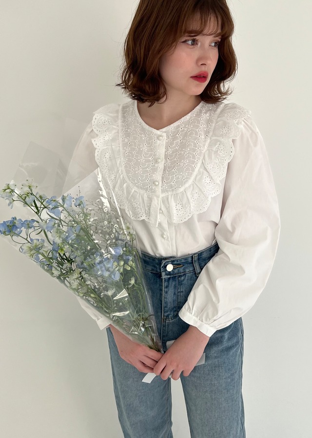 【GiGi viora】cotton lace frill blouse (LAST1)
