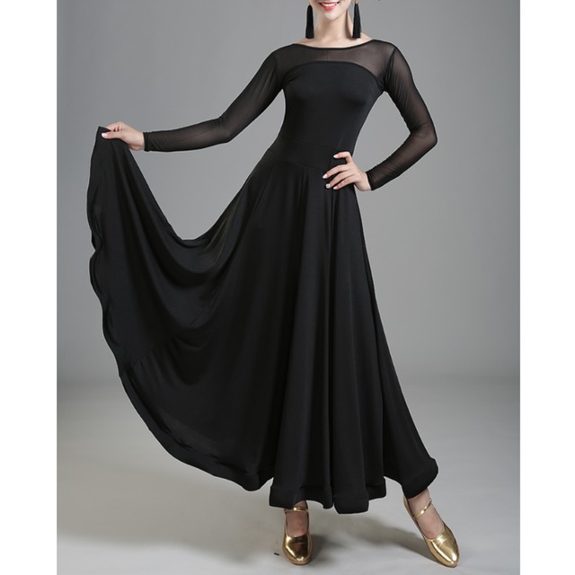 メッシュスリーブ ボートネック フレア ダンスドレス 4col　D00420