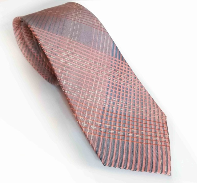 ピーチプラッドとスティッチのネクタイPeach Plaid w/ Stitches necktie -0051