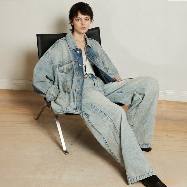 Oversize washed denim jacket A00134