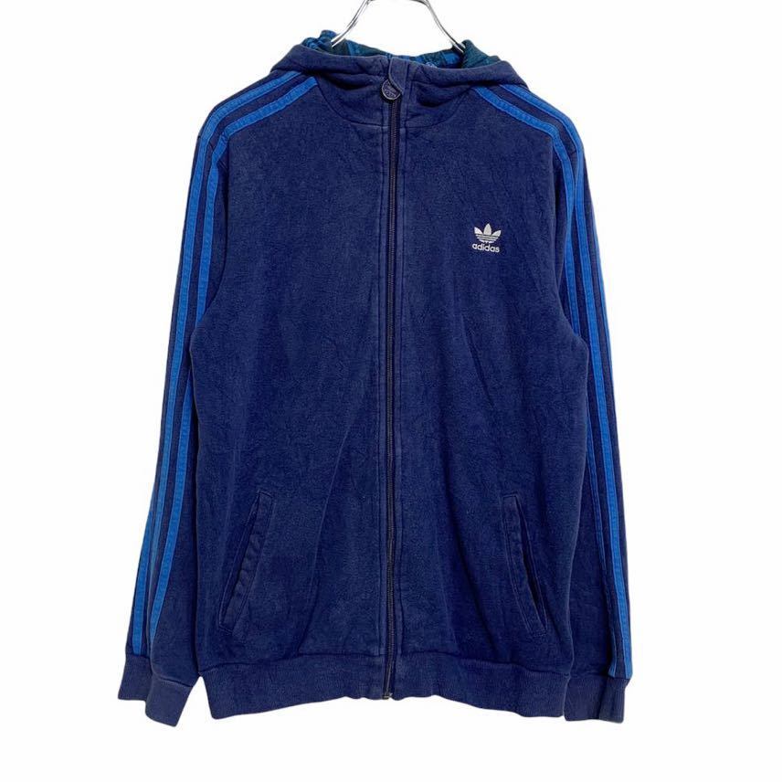 adidas ジップアップパーカー キッズ XL 15-16 ネイビー ブルー アディダス オリジナルス スポーツ ストリート 古着卸 アメリカ仕入れ  a312-5387