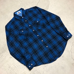 ⊕1980'S FIVE BROTHER BLUE WOOL CHECK SHIRT