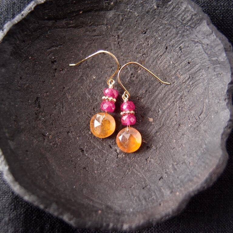 【K14gf】Yellow sapphire × Ruby Earrings/イエローサファイア×ルビー ピアス