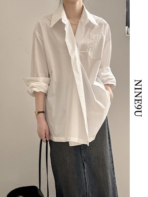 fly-front oversize natural shirt 2color【NINE7542】