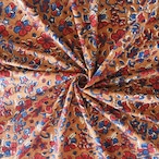 ブロックプリント生地【50cm単位】インド綿 花柄 ブラウン×赤×青 #37710-RD1