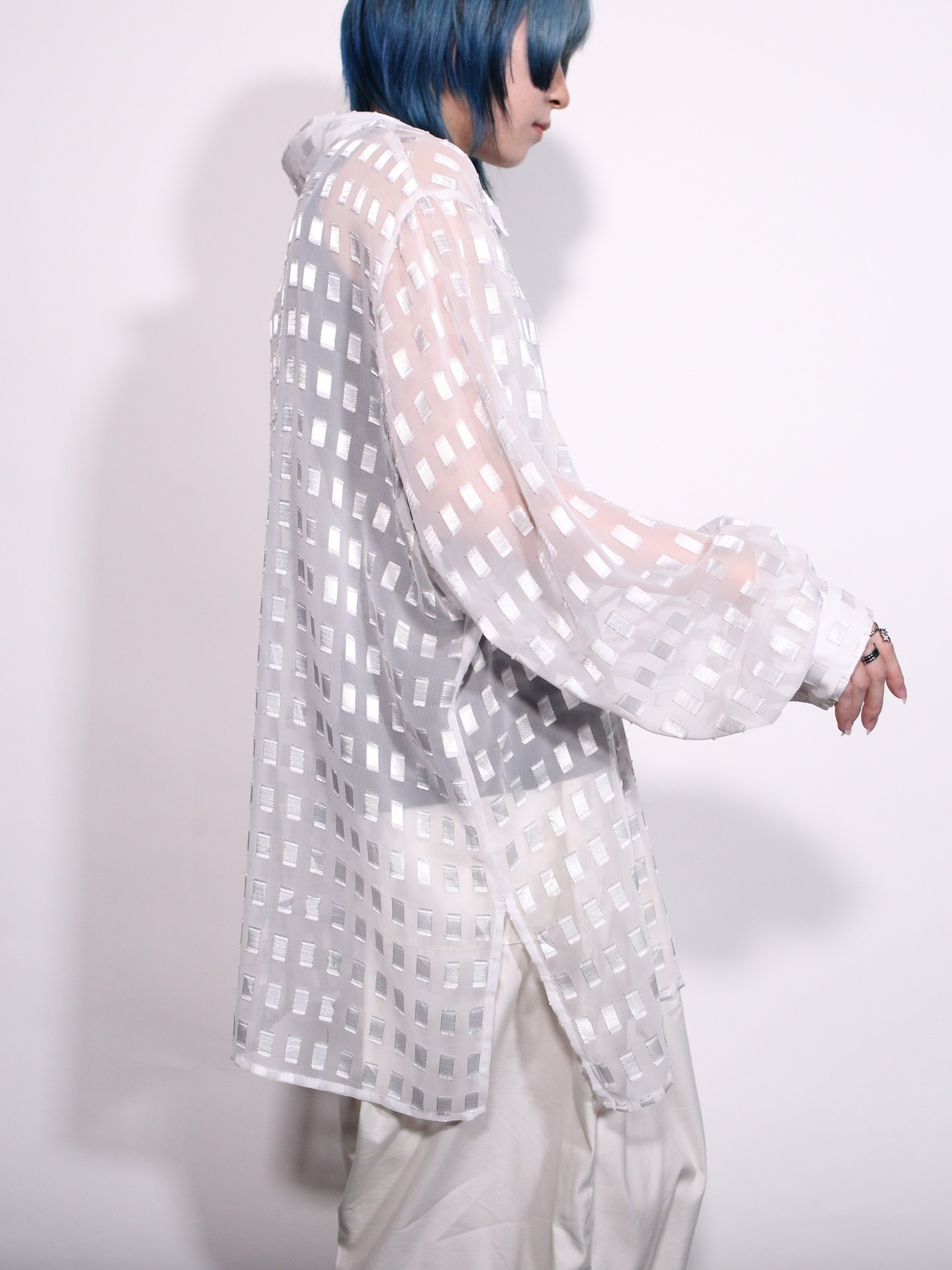 square jacquard white sheer shirt - 4