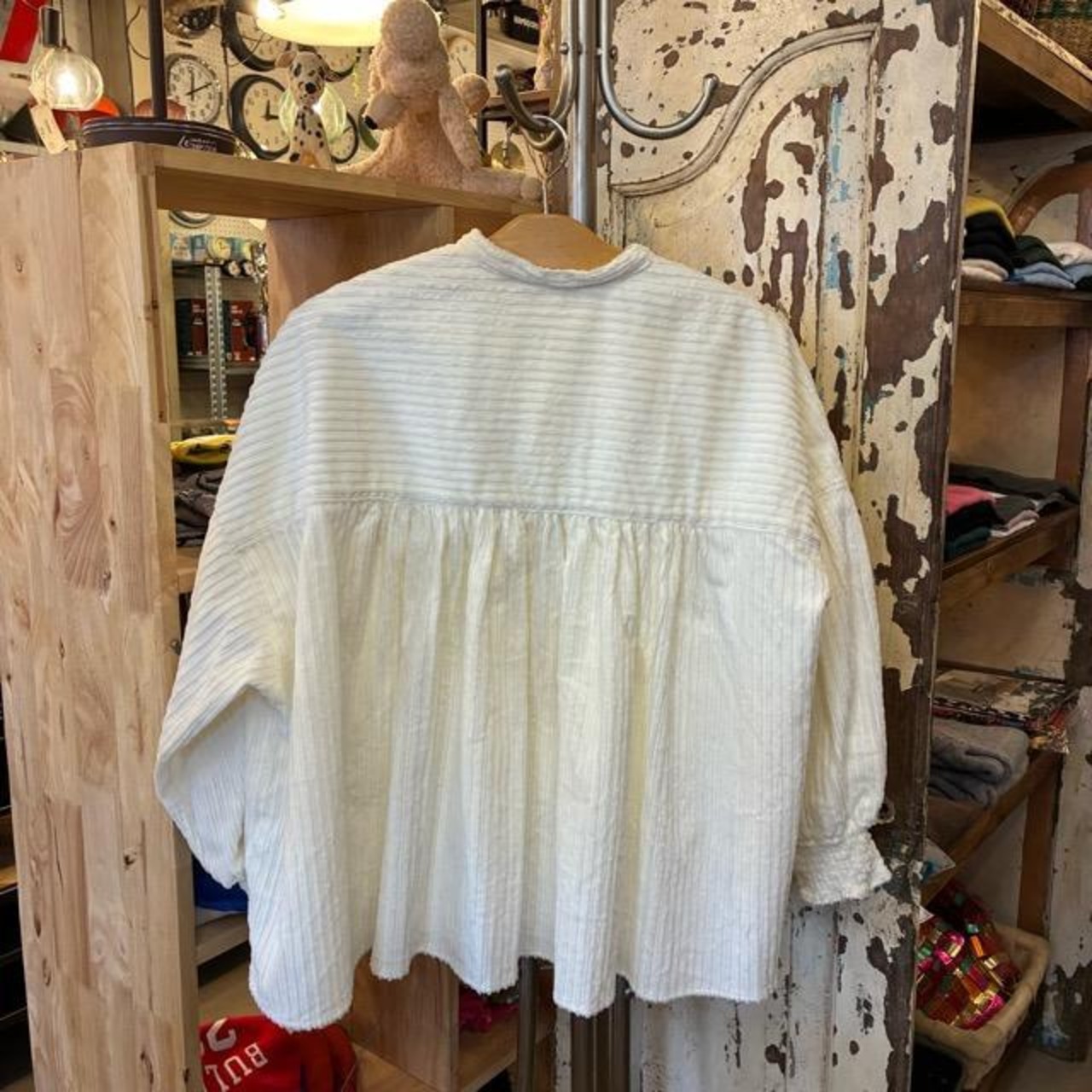 UNIVERSAL TISSU Parent-Child Corduroy Shirred Blouse, Off-White, Long Sleeve Blouse, Balloon Sleeves, Oversized