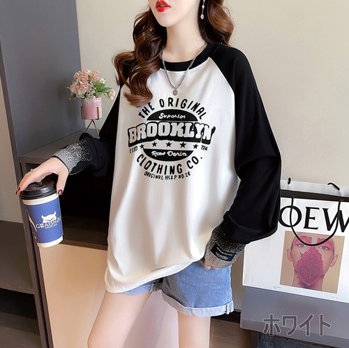 【秋冬新作】ファッションＴシャツ♪ホワイト/グレー2色展開◆#sebotv-2k88177