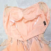 社交ダンス 衣装 スタンダードドレス ワンピース ドレス スタンダード サーモン デモ 競技 ダンス パーティ 発表会 forever フォーエバー ピンク系 オレンジ系 フリル レース デザイン おしゃれ ダンスパフォーマンス 発表 発表会衣装 フォーマル 女性用 Mサイズ 競技用スタンダード衣装