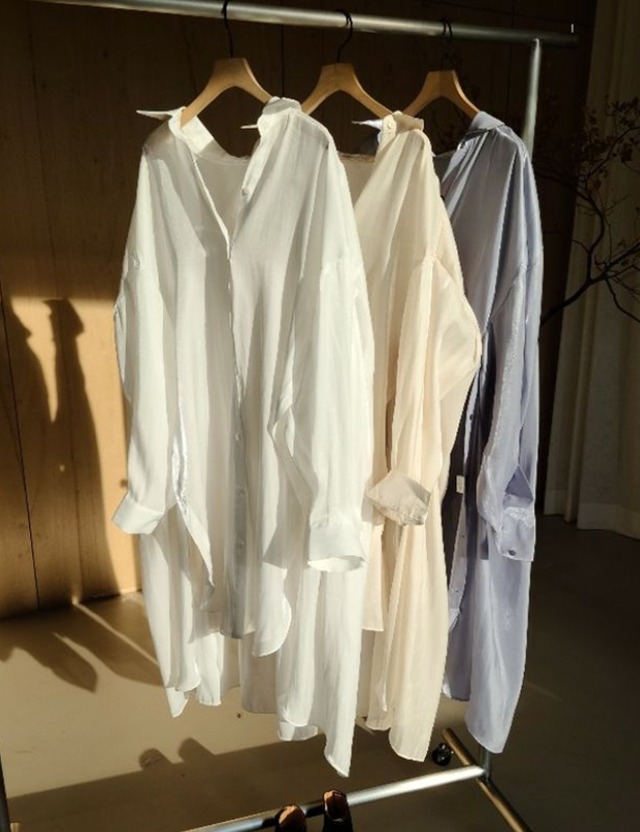 【23ss・再販】Side-button Silky Long Shirts_3colors