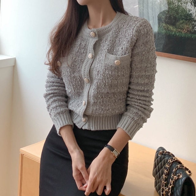 Single breast elegant crochet retro knit cardigan ( 4color )